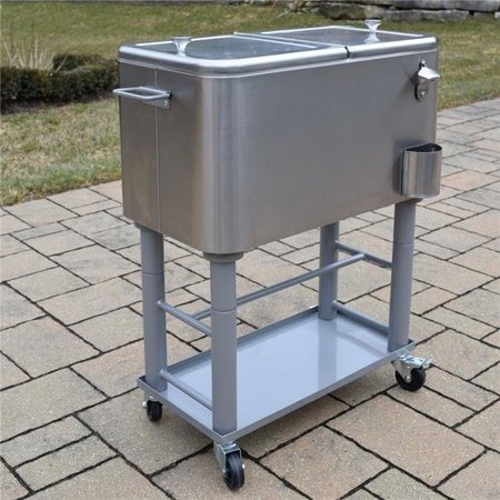 OAKLAND LIVING CORPORATION Oakland Living 91008-60-SS 15 gal Party Cooler Cart with Drain System; Bottle Opener; Caps Holder & Lock Wheels - Stainless Steel 91008-60-SS